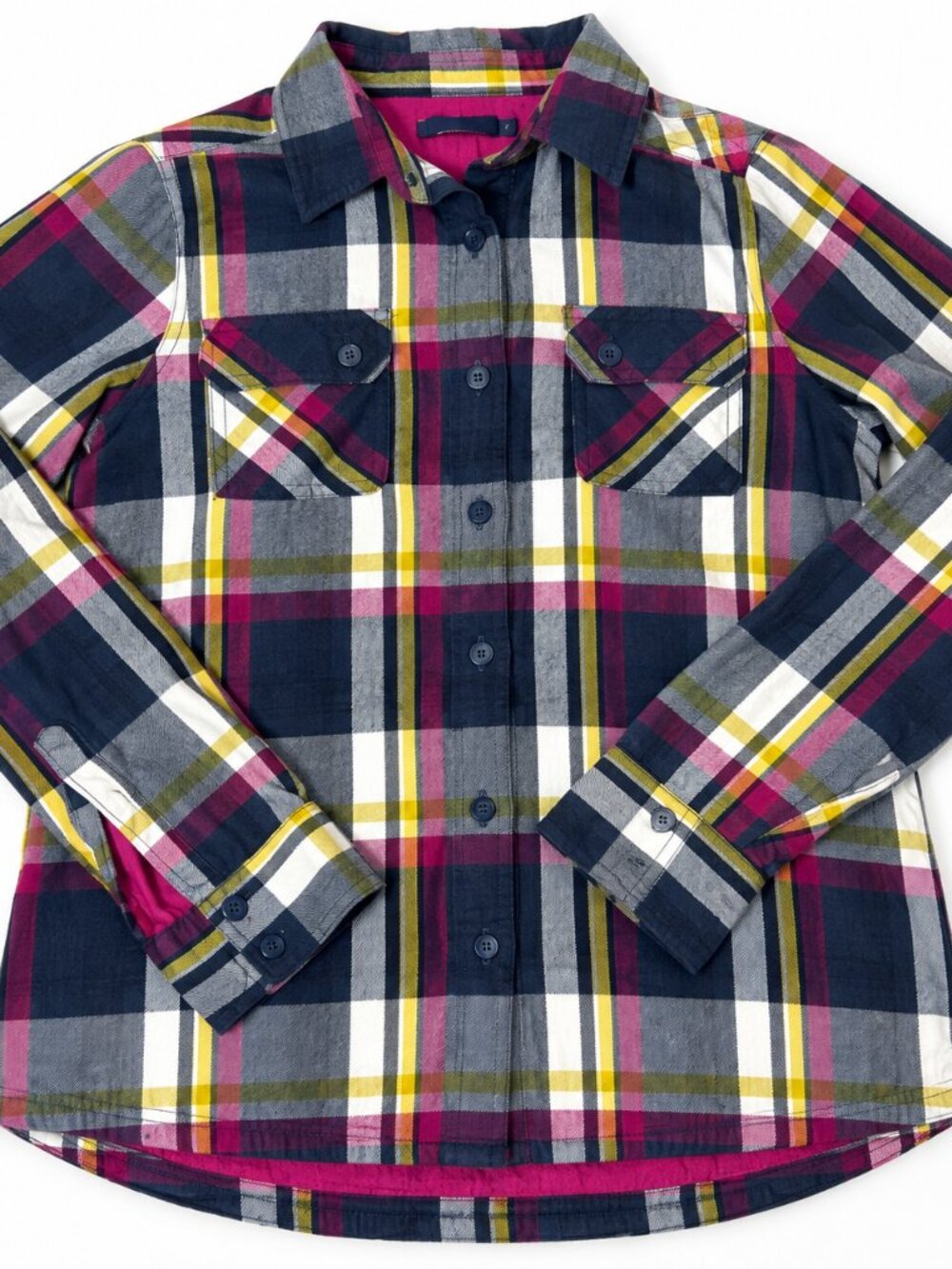 prAna Bridget Thermal Lined Plaid Flannel Shacket Size S Pink Navy